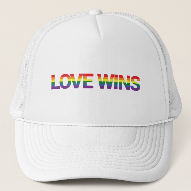 Modern, simple, colourful, vibrant design Love Win Trucker Hat (Front)