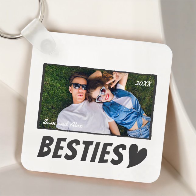 Modern Simple Comic Bestie Best Friends BFF Photo Key Ring (Creator Uploaded)