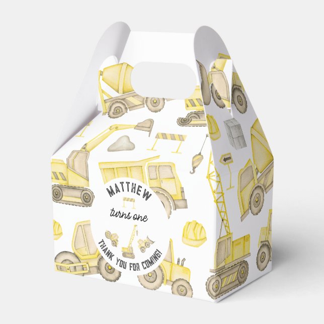 Modern Simple Construction 1st Birthday Thank You Favour Box (Front Side)