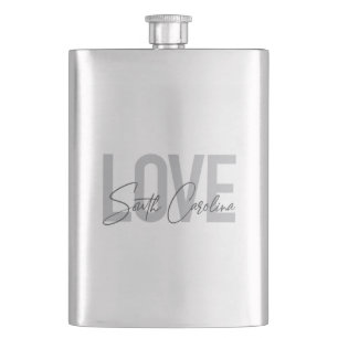 Modern, simple, cool design Love South Carolina Hip Flask