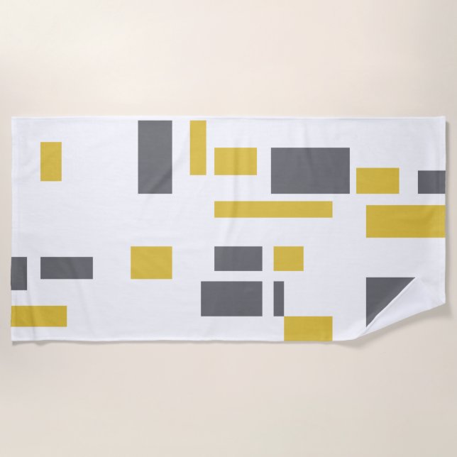 Modern, simple, cool geometric yellow gray pattern beach towel (Front)