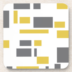 Modern, simple, cool geometric yellow gray pattern coaster