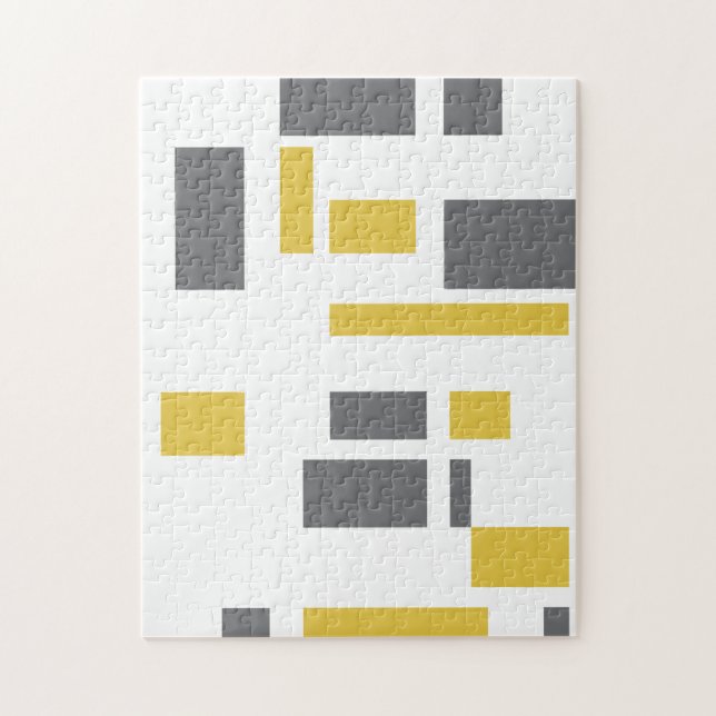Modern, simple, cool geometric yellow grey pattern jigsaw puzzle (Vertical)