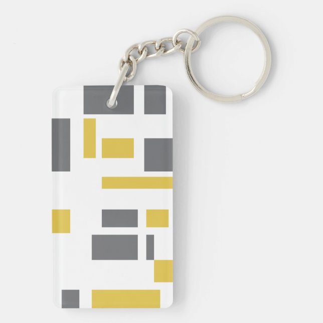 Modern, simple, cool geometric yellow grey pattern key ring (Back)