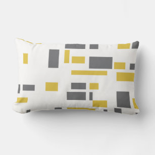 Modern, simple, cool geometric yellow grey pattern lumbar cushion