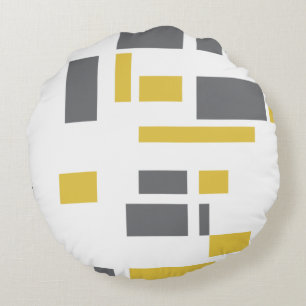 Modern, simple, cool geometric yellow grey pattern round cushion