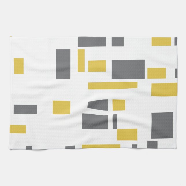 Modern, simple, cool geometric yellow grey pattern tea towel (Horizontal)