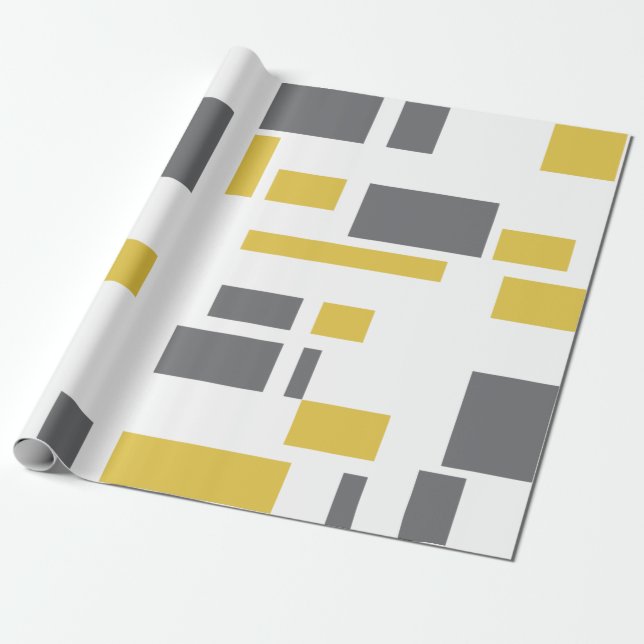 Modern, simple, cool geometric yellow grey pattern wrapping paper (Unrolled)