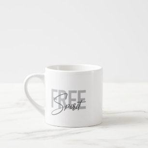 Modern, simple, cool typography of Free Spirit Espresso Cup