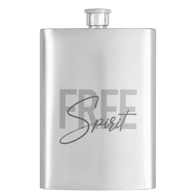 Modern, simple, cool typography of Free Spirit Hip Flask (Front)