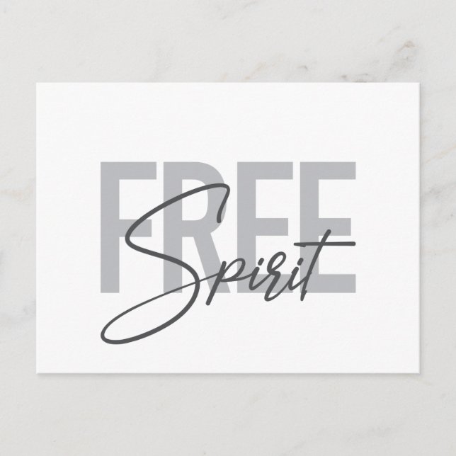 Modern, simple, cool typography of Free Spirit Postcard (Front)