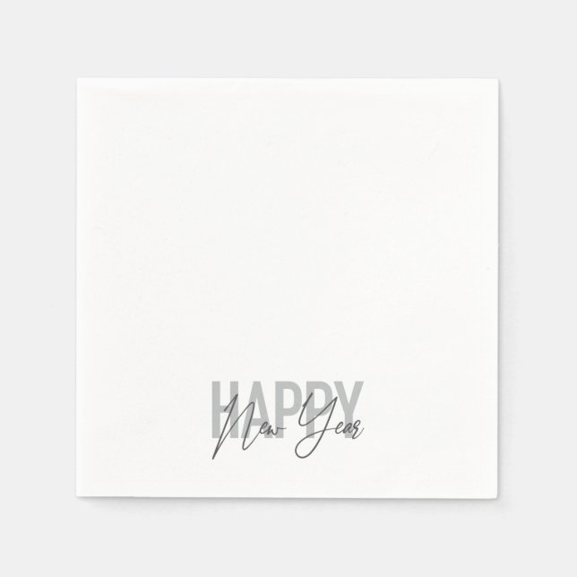 Modern, simple, cool typography of Happy New Year Napkin (Front)