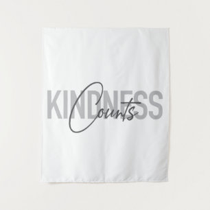 Modern, simple, cool typography of Kindness Counts Tapestry