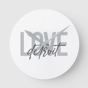 Modern, simple, cool, urban design Love Detroit Round Clock