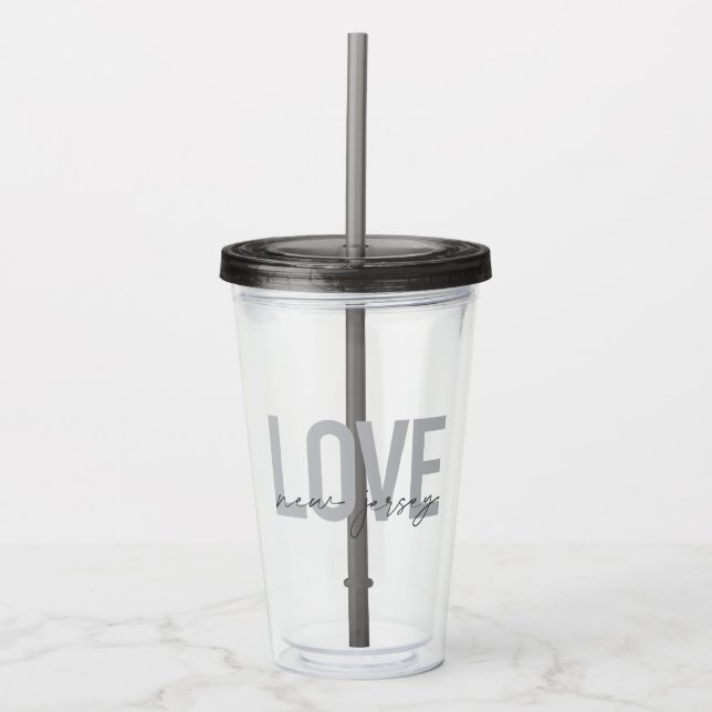 Modern, simple, cool, urban design Love New Jersey Acrylic Tumbler (Front)