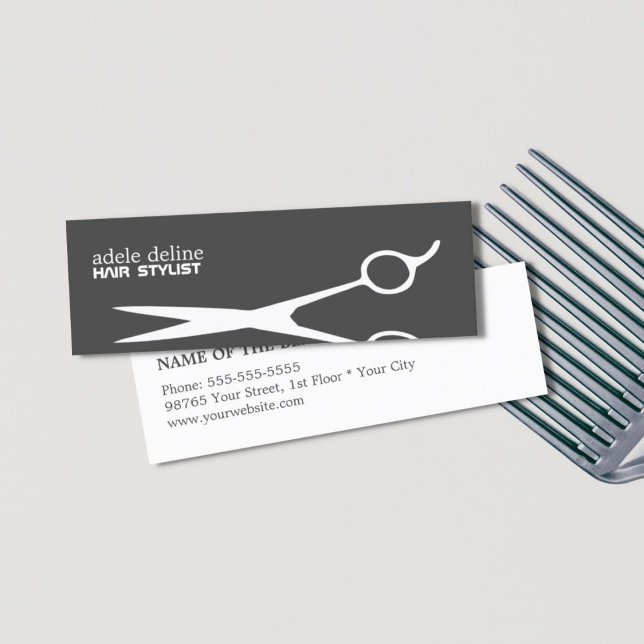 Modern Simple Cool White Scissor Grey Hair Stylist Mini Business Card (Creator Uploaded)