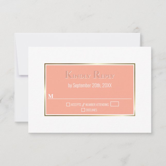 Modern Simple Coral Gold Frame Wedding RSVP (Front)