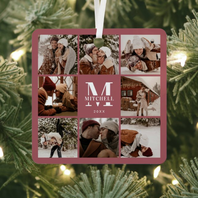Modern Simple Couple Photo Collage | Monogrammed Metal Tree Decoration (Insitu)