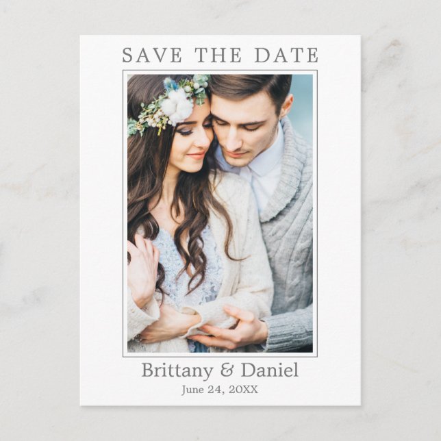 Modern Simple Couple Photo Save The Date Postcard (Front)