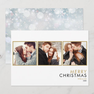 Modern Simple Couples 3 Photo Collage Christmas Holiday Card