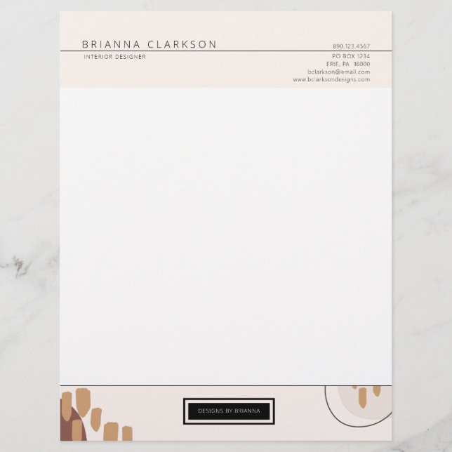 Modern Simple Cream and Earth Tones Abstract Art Custom Letterhead (Front)