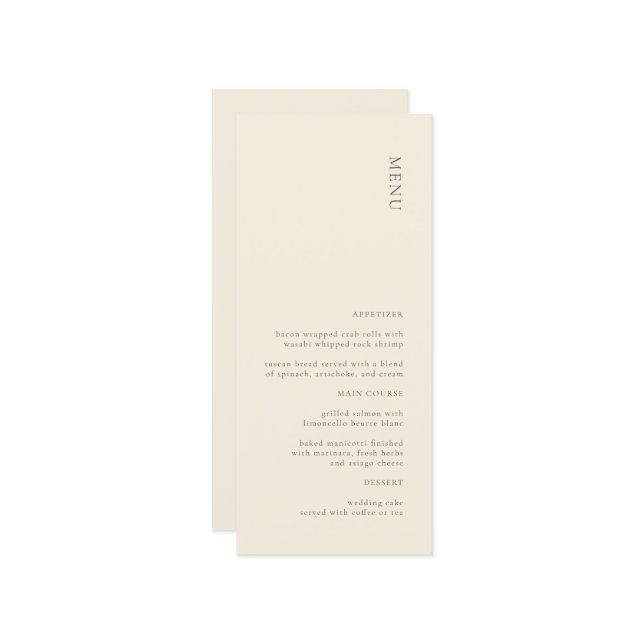 Modern Simple Cream Beige Wedding Menu (Front/Back In Situ)