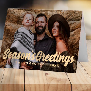 Modern Simple Cursive Script Greeting Family Photo Holiday Card