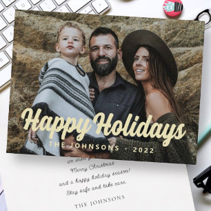 Modern Simple Cursive Script Greeting Family Photo Holiday Card