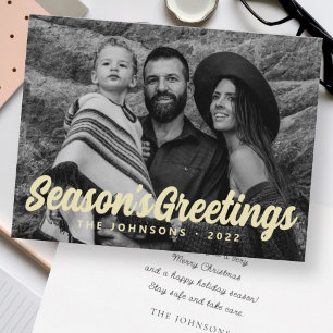 Modern Simple Cursive Script Greeting Family Photo Holiday Card