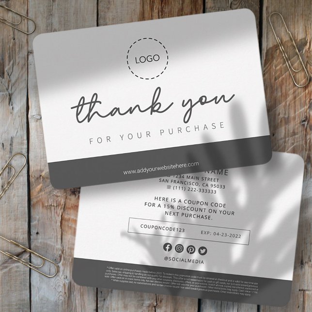 Modern Simple Custom Business Logo Coupon Promo Thank You Card (Creator Uploaded)