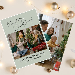 Modern Simple Custom Family Name Photo Christmas Holiday Card