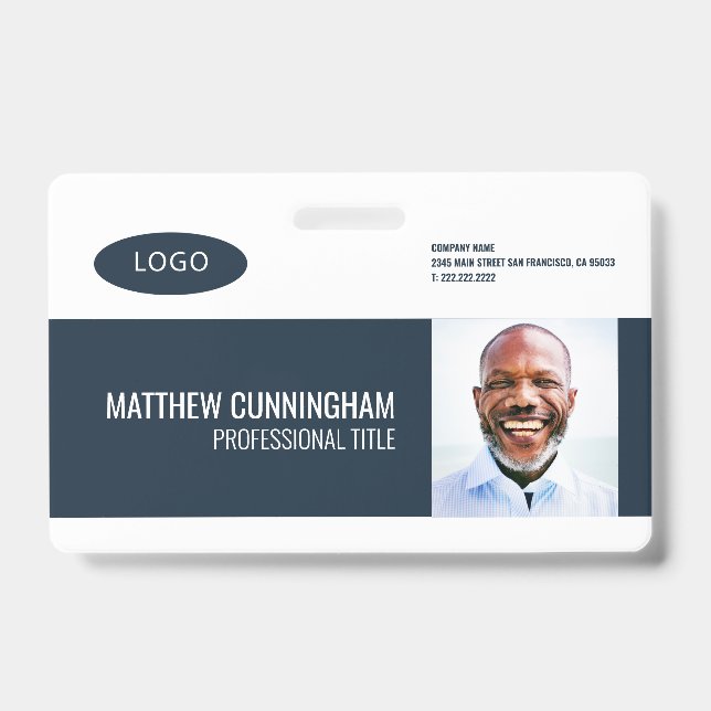 Modern Simple  Custom Logo Employee Name Barcode ID Badge (Front)