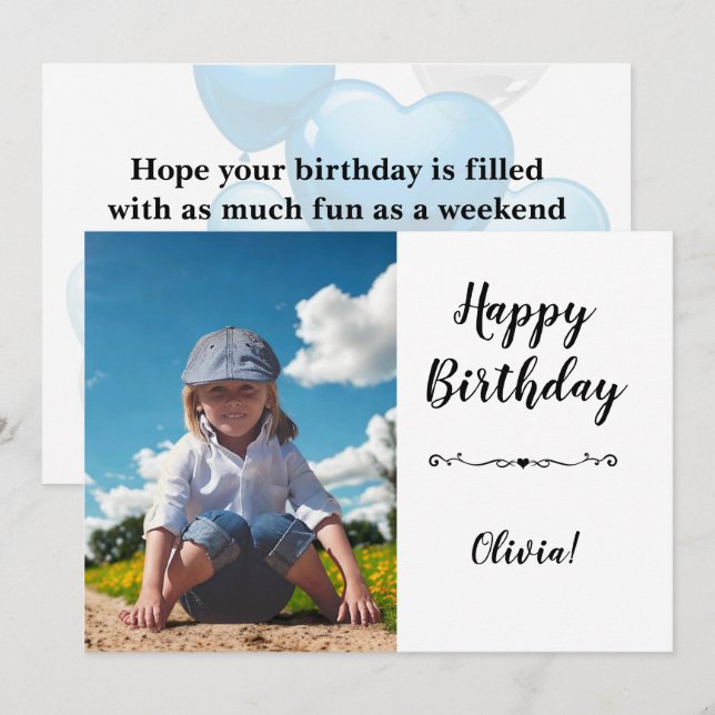Modern Simple Custom Photo Birthday Greeting Card (Front/Back)