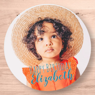 Modern Simple Custom Photo Birthday Greeting Classic Round Sticker