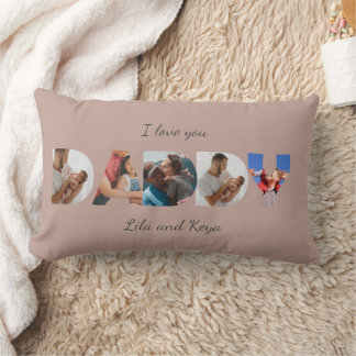 Modern Simple Custom Photo Collage DADDY Script Lumbar Cushion