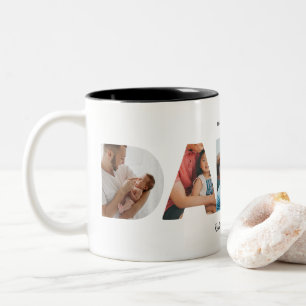 Modern Simple Custom Photo Collage DADDY Script Two-Tone Coffee Mug