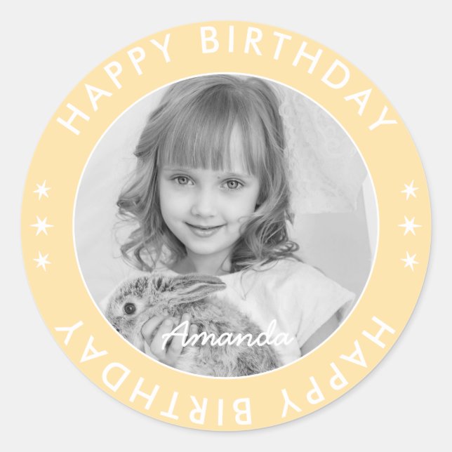 Modern Simple Cute Kids Soft Happy Birthday Photo Classic Round Sticker (Front)