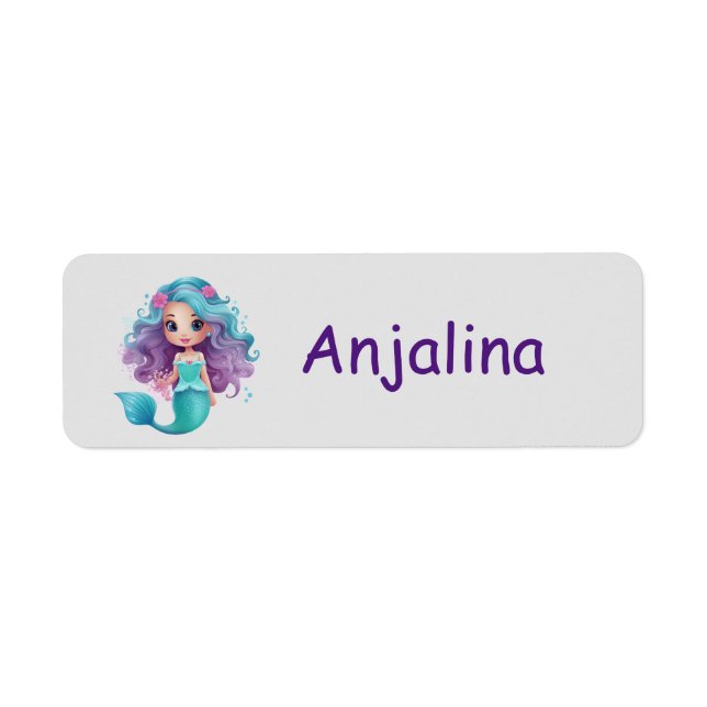 modern simple cute mermaid kids name labels (Front)