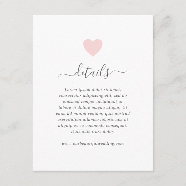 Modern Simple Cute Pink Heart Details Wedding Enclosure Card (Front)