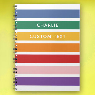 Modern Simple Cute Rainbow Custom Name Striped Kid Notebook