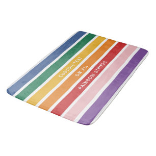 Modern Simple Cute Rainbow Custom Text Striped Bath Mat