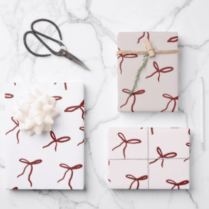 Modern Simple Cute Red Bows Christmas Gift Wrapping Paper Sheet