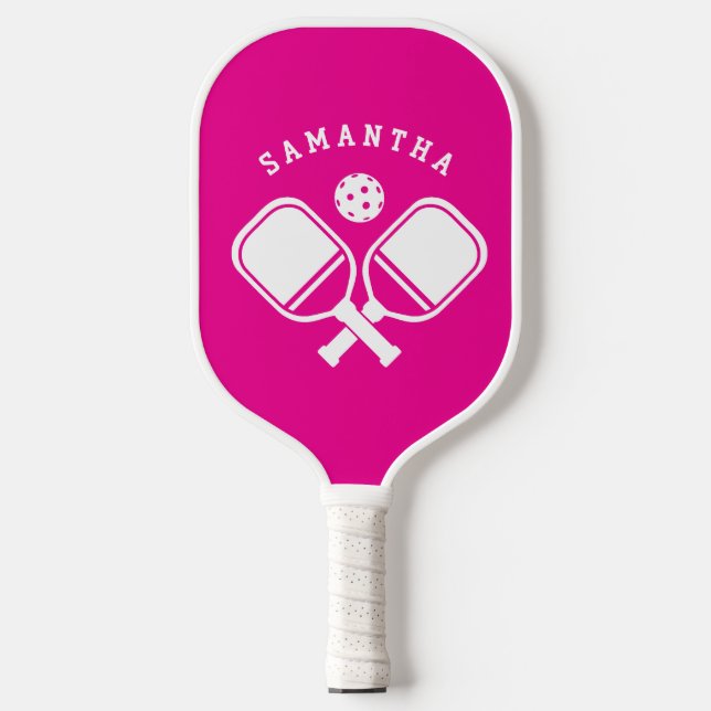 Modern Simple Cute Stylish Trendy Hot Pink Pickleball Paddle (Front)