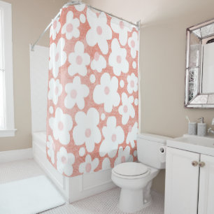 Modern Simple Daisies on Pink Terracotta Shower Curtain