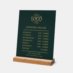 Modern Simple Dark Green Business Opening Hours Acrylic Sign