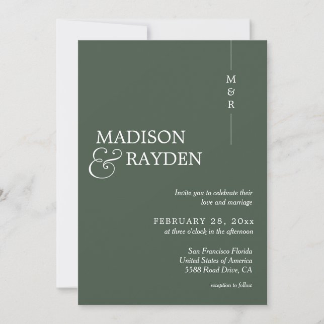 Modern Simple Dark Green Monogram Photo Wedding Invitation (Front)