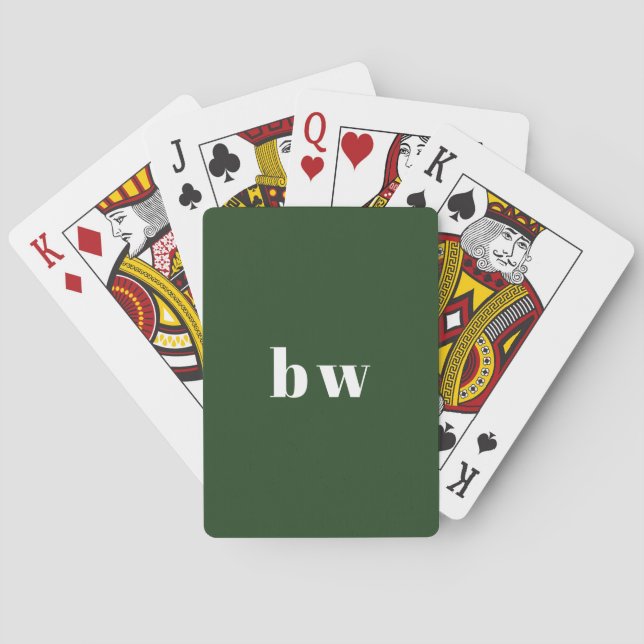 Modern Simple Dark Green Monogram Playing Cards (Back)