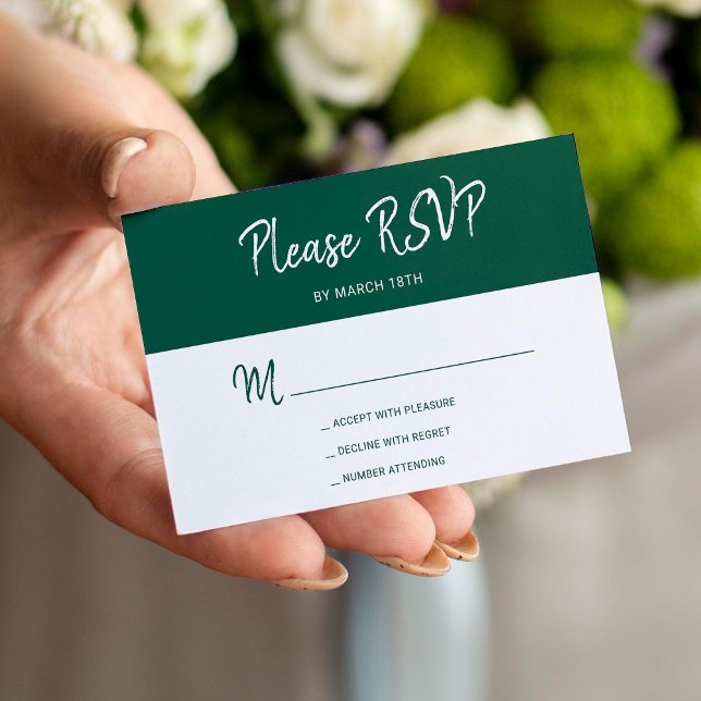 Modern simple dark green script wedding RSVP Enclosure Card (Creator Uploaded)