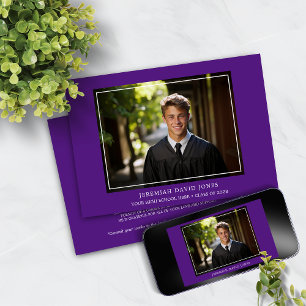 Modern Simple Dark Purple Photo Graduation Invitation