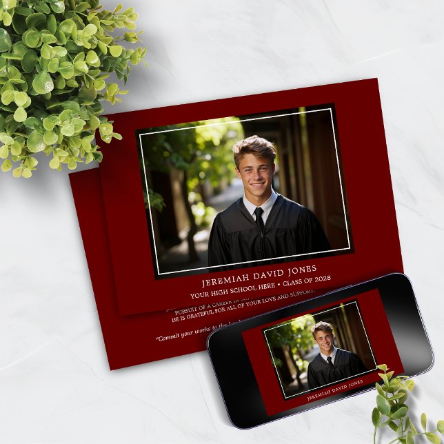 Modern Simple Dark Red Photo Graduation Invitation (Creator Uploaded)